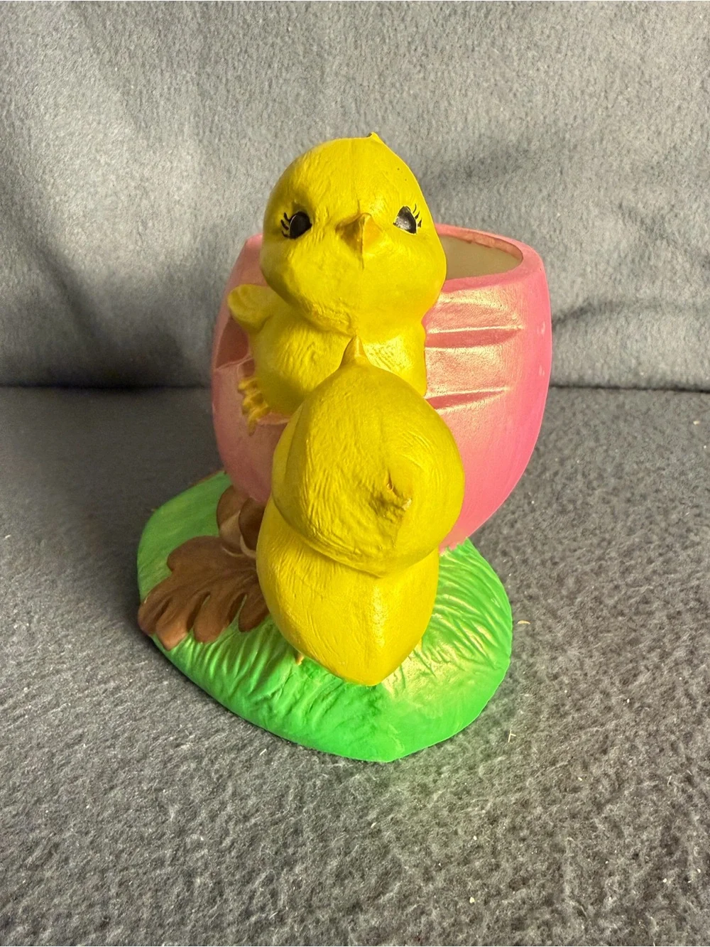 Vintage 1976 Yellow Chick Egg Planter Easter Spring Kitsch Nursery Decor 6”